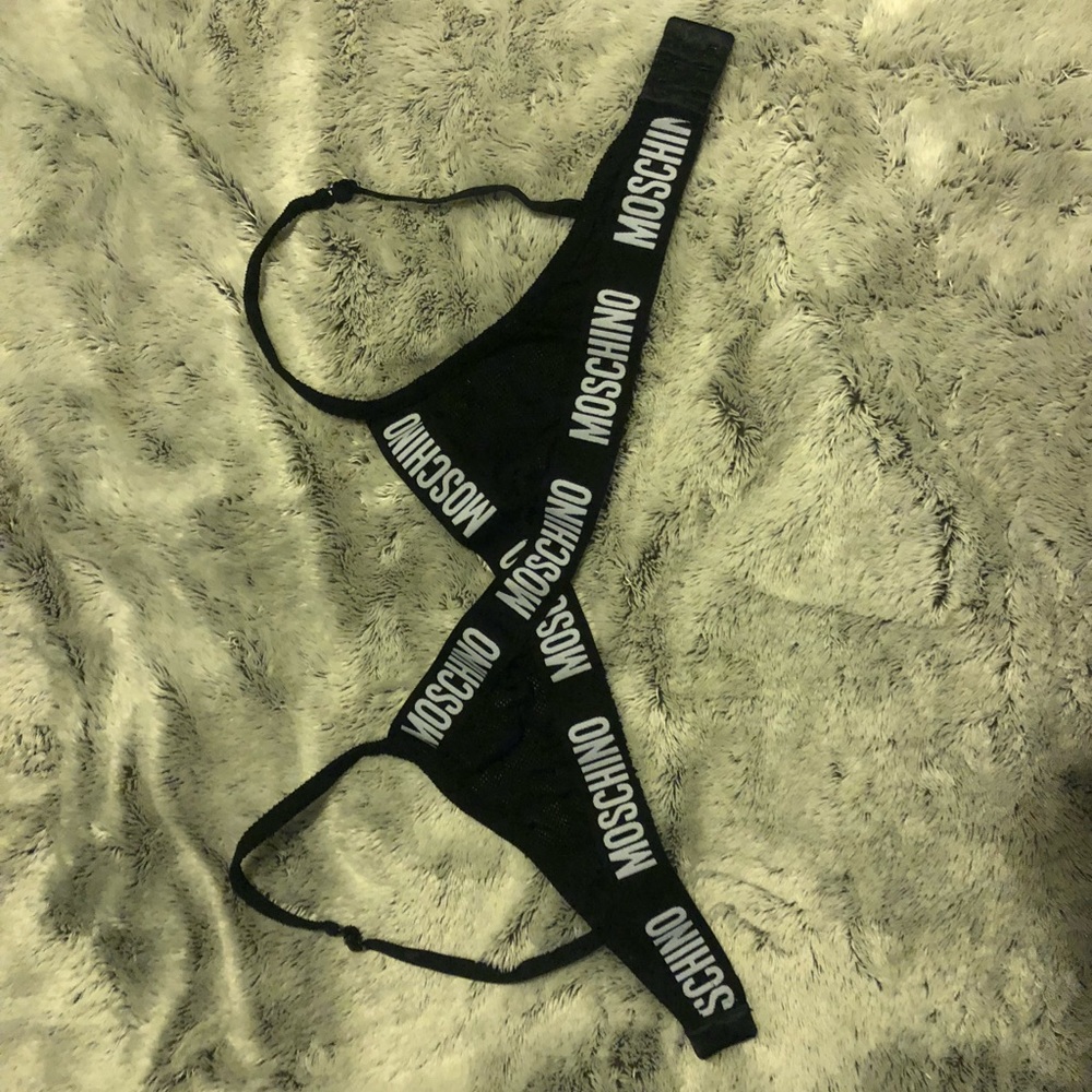 Moschino black netted logo bra